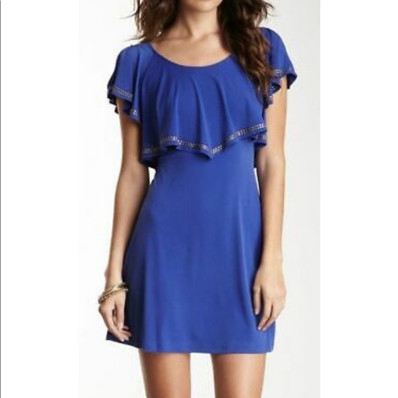 Guess Dresses & Skirts - Guess Blue Cold Shoulder Ruffle Studded Dress